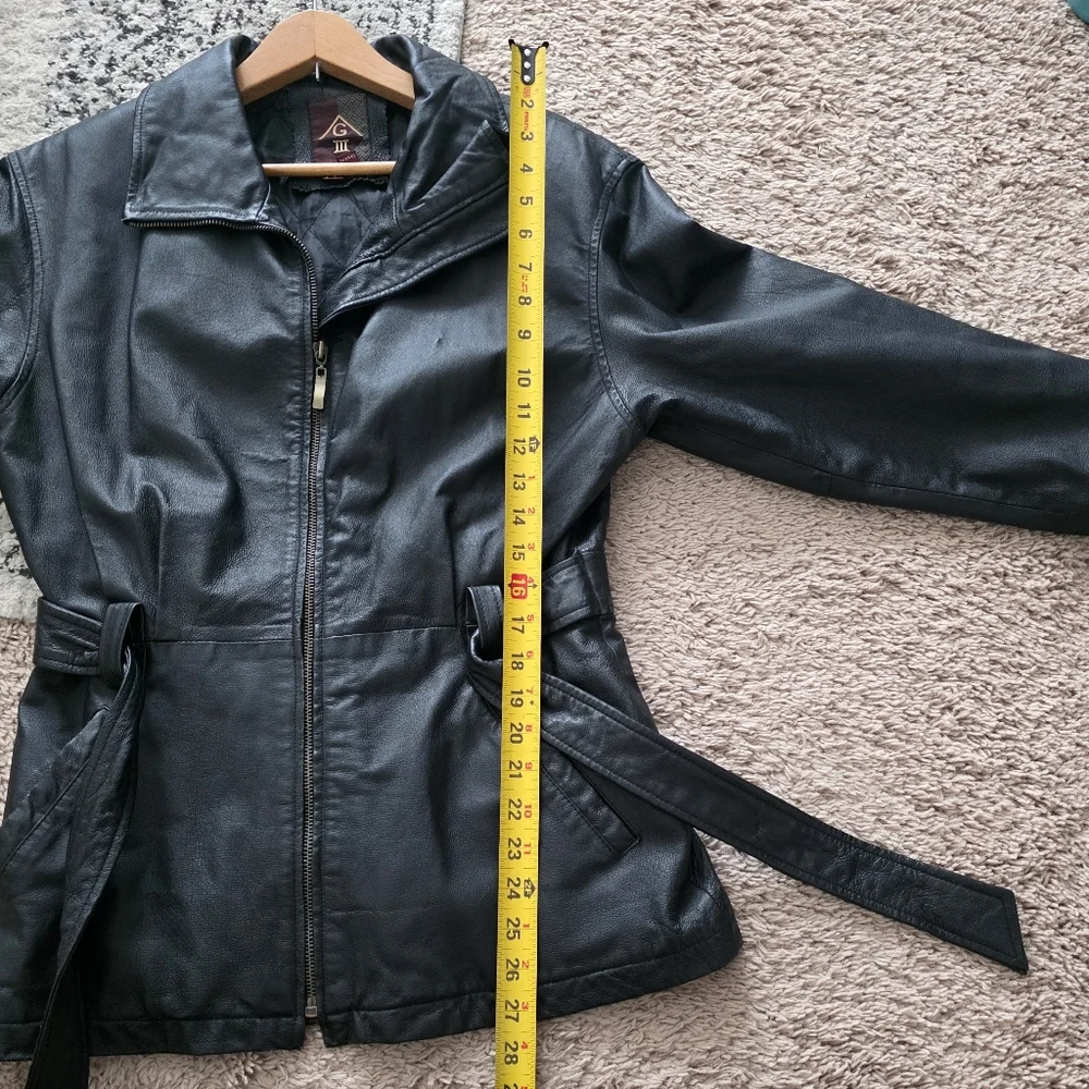 Vintage 90s Leather Jacket Belted G-III Womens S Biker Grunge Gothic Chic City